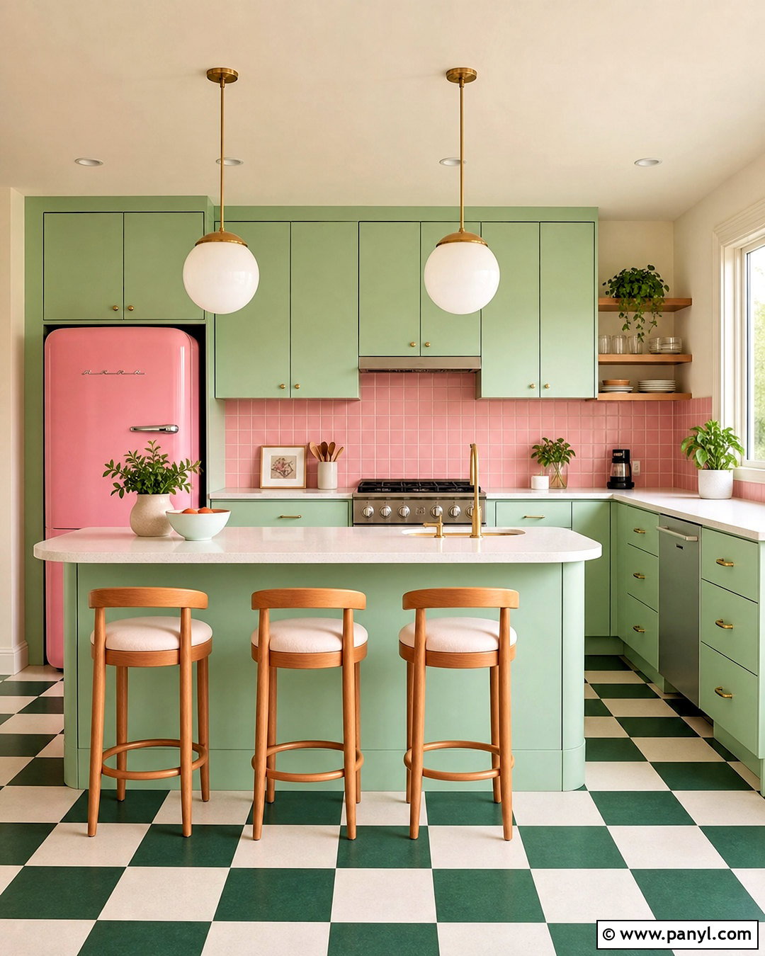 Mint Green And Pink Retro Kitchen - 20 pink and green kitchen ideas
