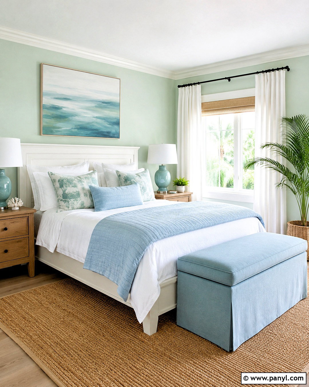 Mint Green And Sky Blue Coastal Bedroom - 20 mint green colour palette ideas