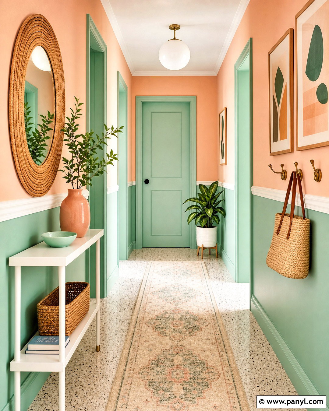 Mint Green And Soft Peach Hallway - 20 two tone hallway ideas
