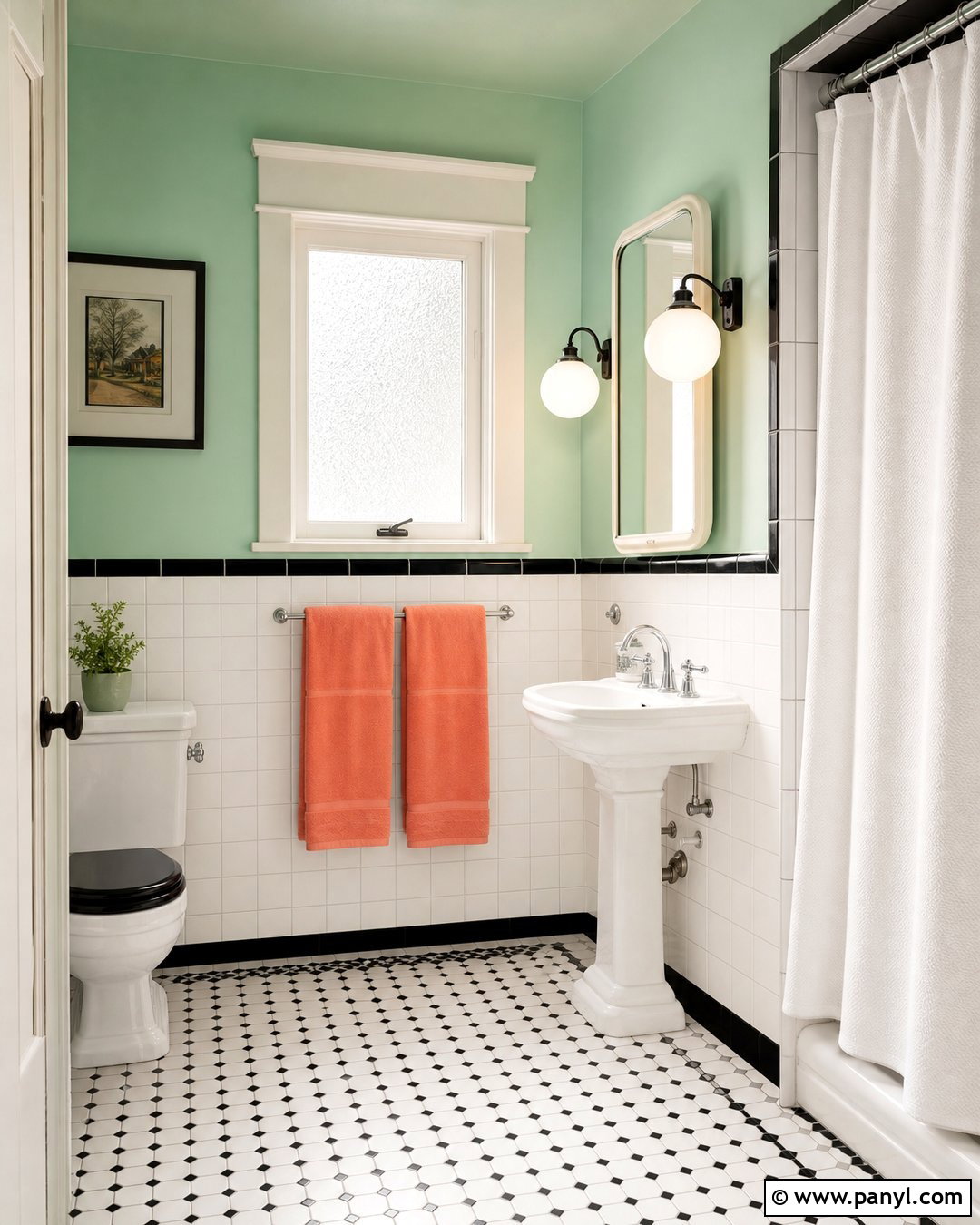 Mint Green Bathroom Walls With Retro Tile - 35 Bathroom Green Walls