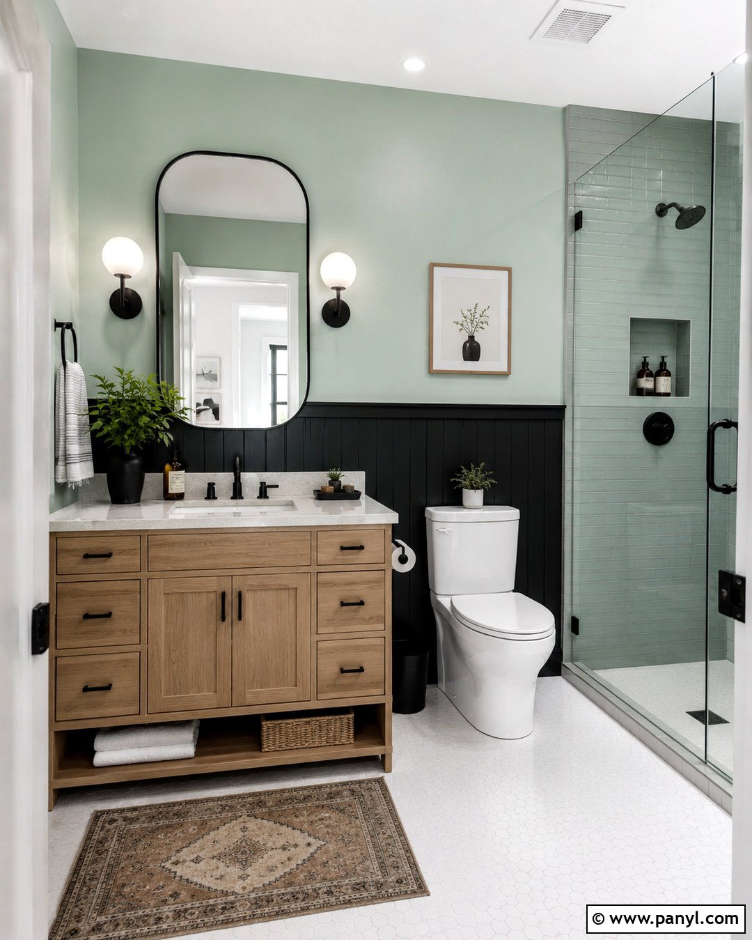 Mint Green Bathroom With Black Paneling - 20 Green And Black Painted Room Ideas
