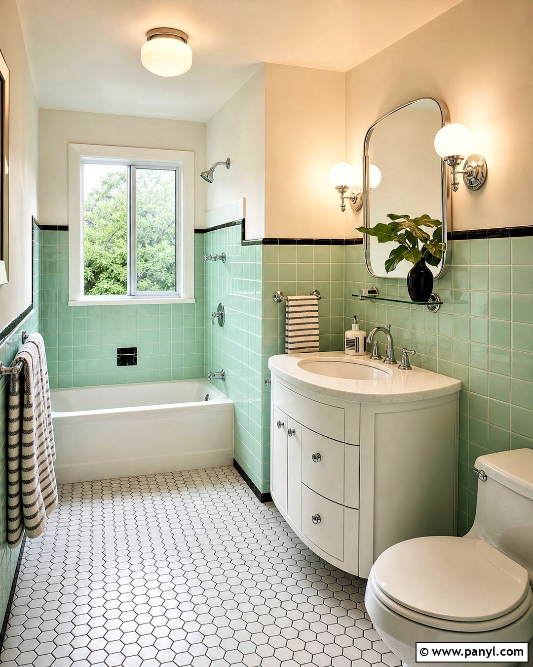 Mint Green Bathroom With Retro Details - 20 green bathroom design ideas