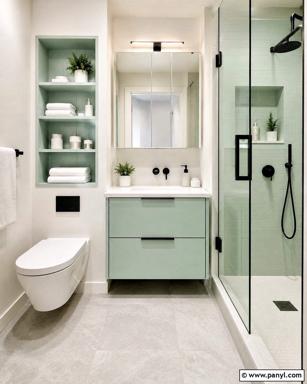 Mint Green Bathroom With Small-Space Storage - 20 mint green bathroom ideas