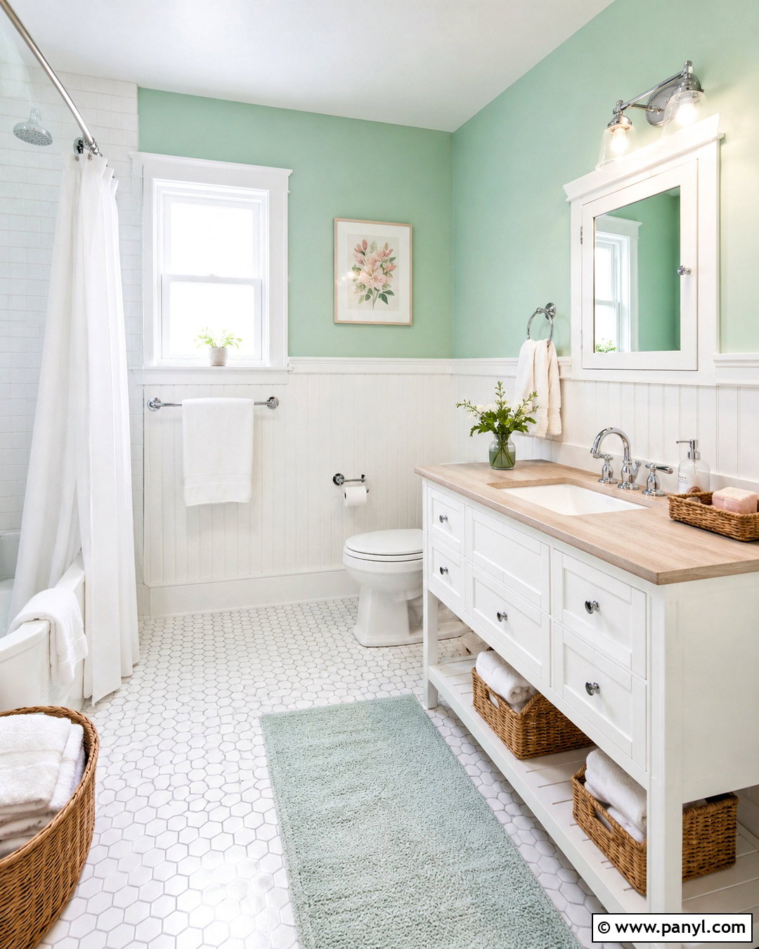 Mint Green Bathroom With White Paneling - 20 mint green bathroom ideas