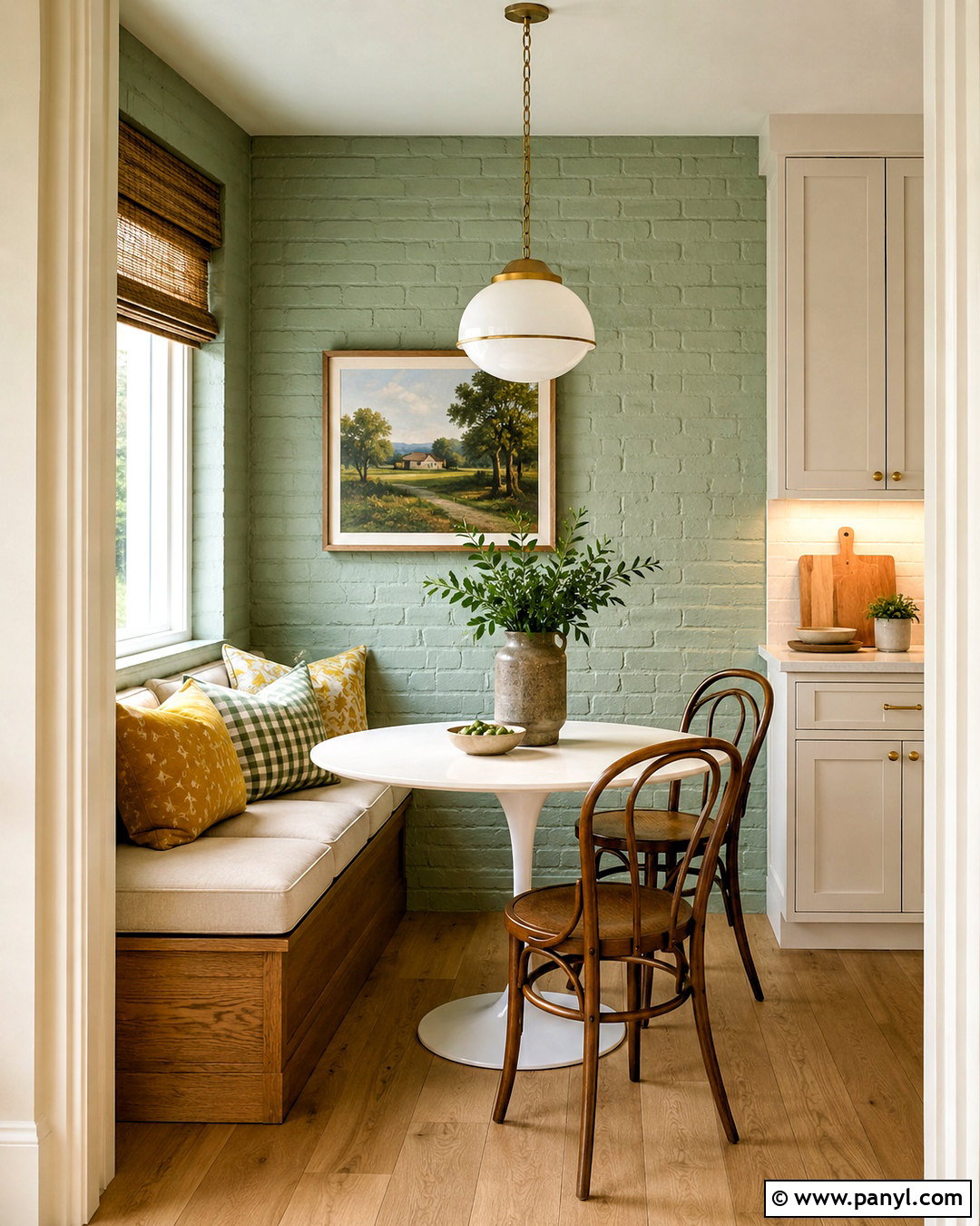 Mint Green Brick Wall Breakfast Nook - 20 colored brick wall interior design ideas