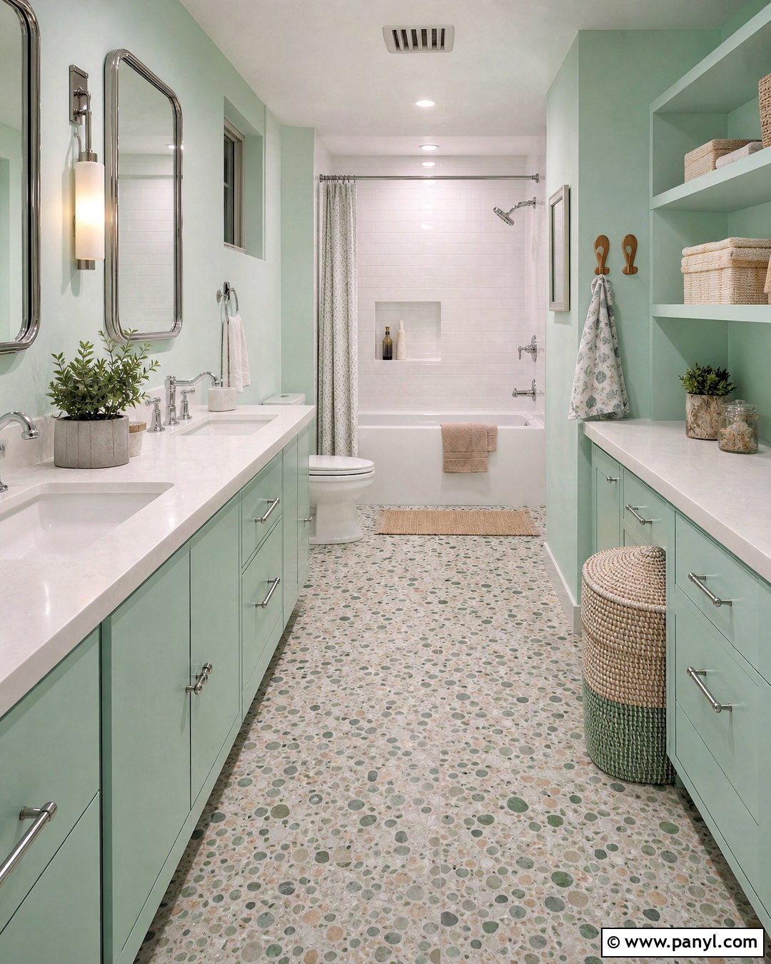 Mint Green Cabinets With Grey Terrazzo - 20 grey and green bathroom ideas