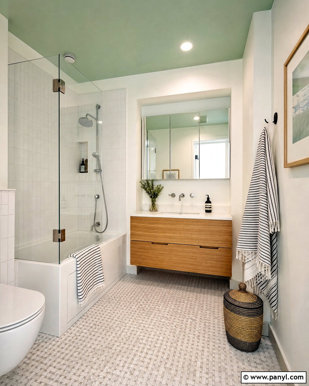 Mint Green Ceiling In A Small Bathroom - 20 green ceiling bathroom ideas