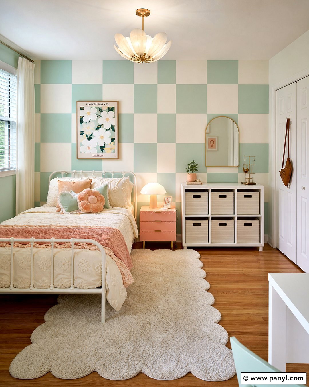 Mint Green Checkerboard Accent Wall - 25 Girls Room Paint Ideas Accent Walls