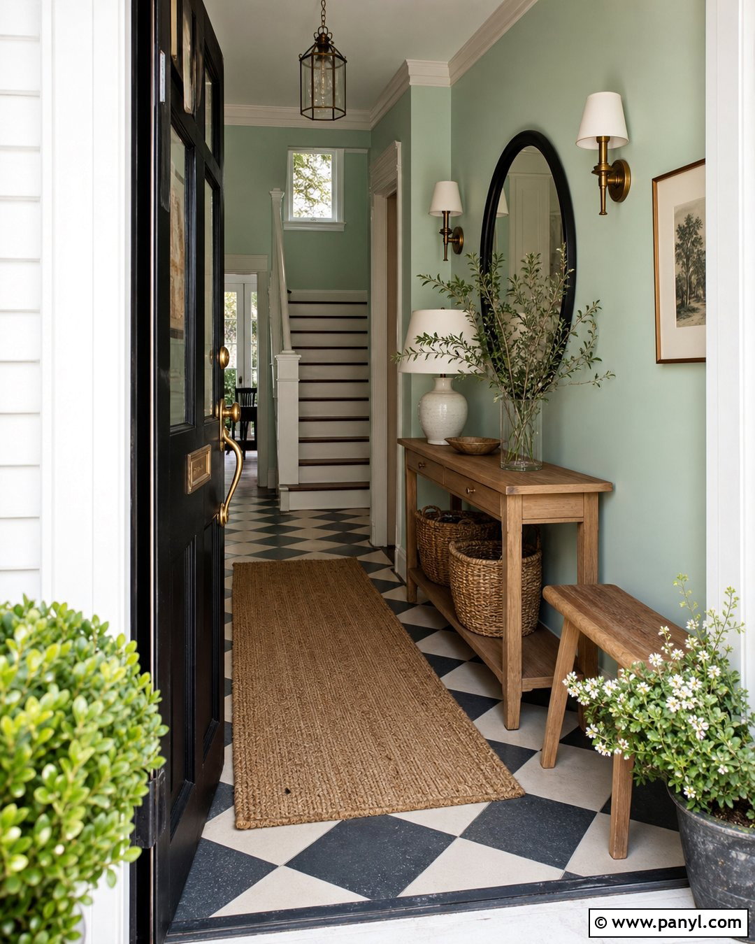 Mint Green Entryway With Checkerboard Floor - 30 mint green paint walls