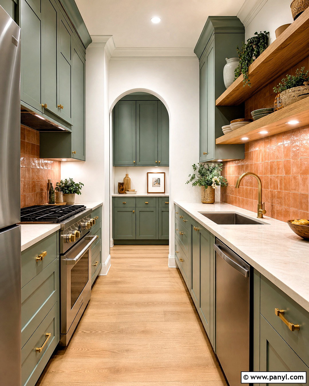 Mint Green Galley Kitchen With Terracotta Tile - 20 green and terracotta kitchen ideas