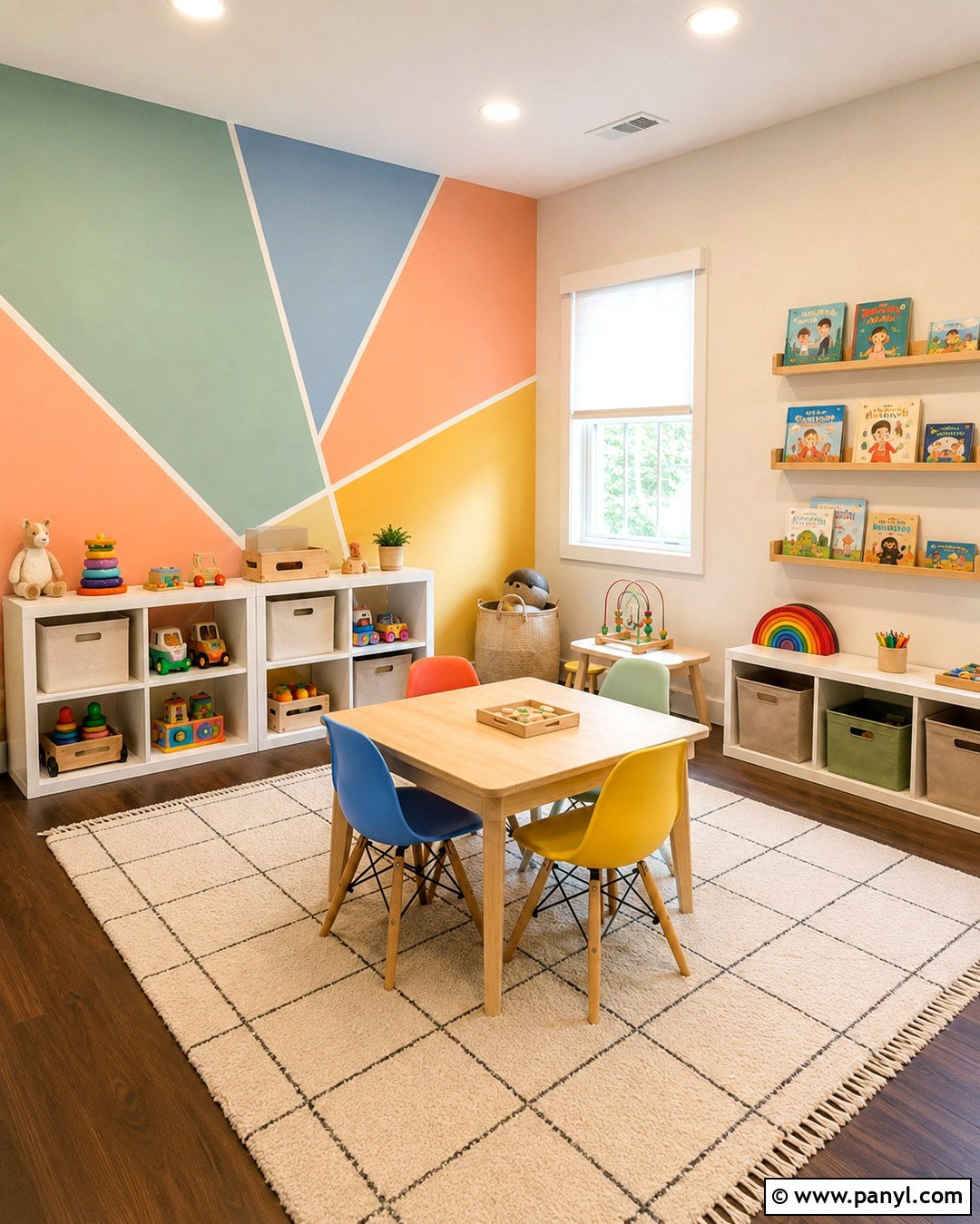 Mint Green Geometric Playroom Wall - 20 Pop Of Color Wall Paint Ideas