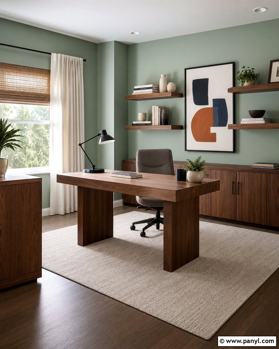 Mint Green Home Office With Walnut Furniture - 30 mint green paint walls