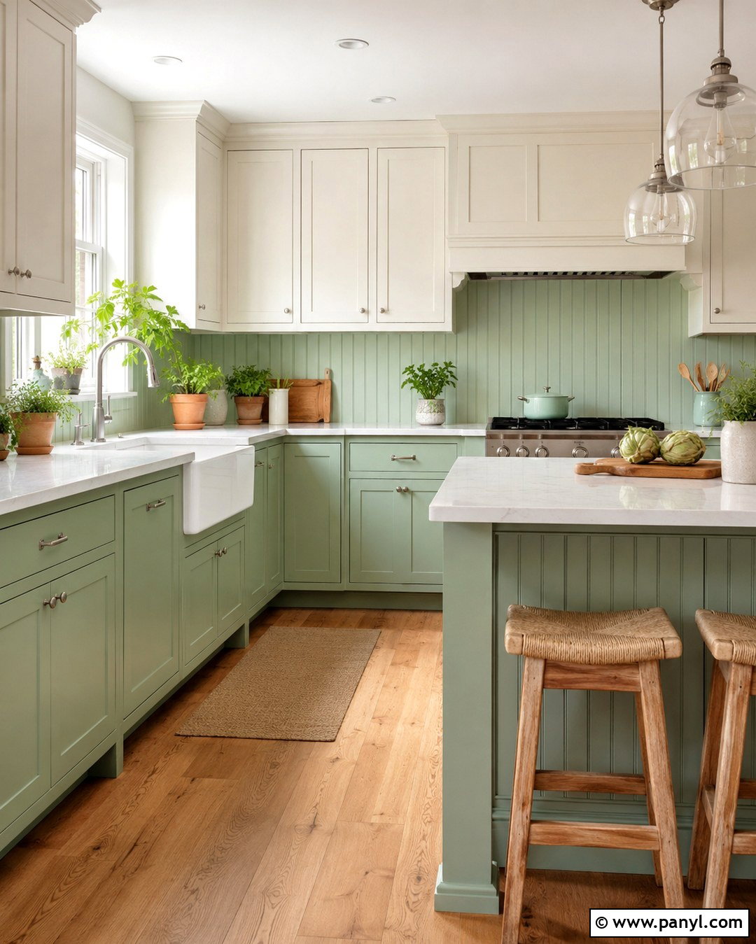 Mint Green Kitchen Beadboard - 20 Green Painted Paneling Ideas