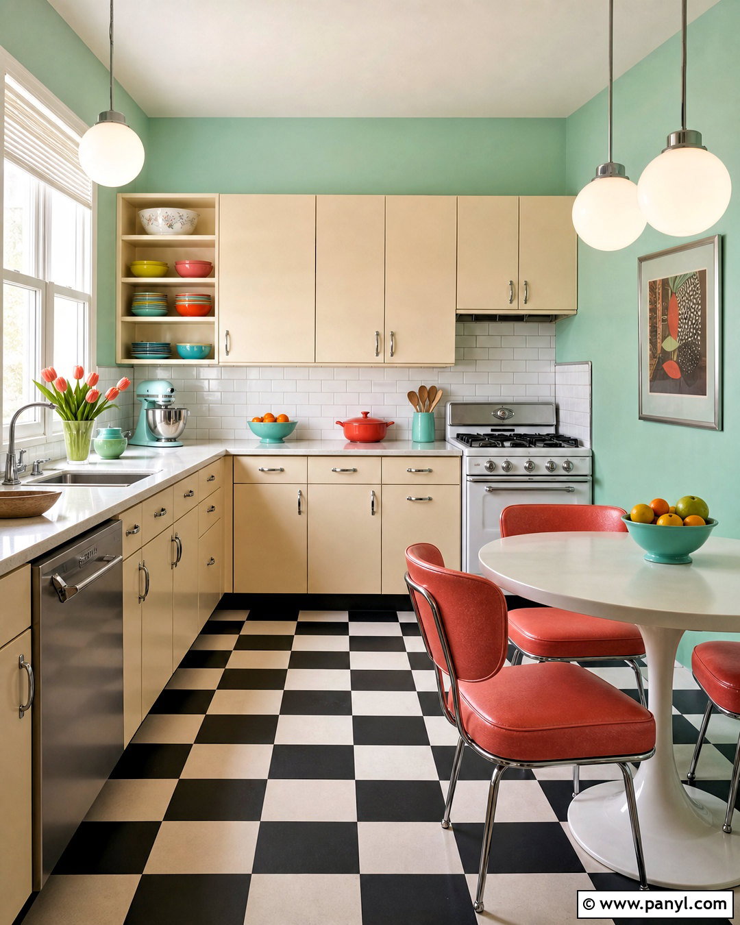 Mint Green Kitchen Walls With Retro Cabinets - 20 green paint kitchen walls