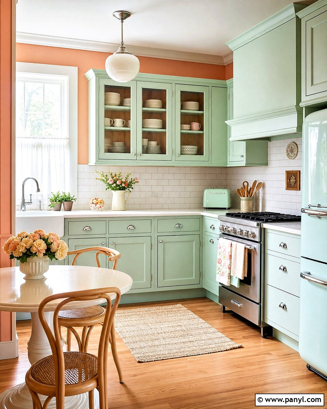 Mint Green Kitchen With Apricot Walls - 20 green and orange kitchen ideas