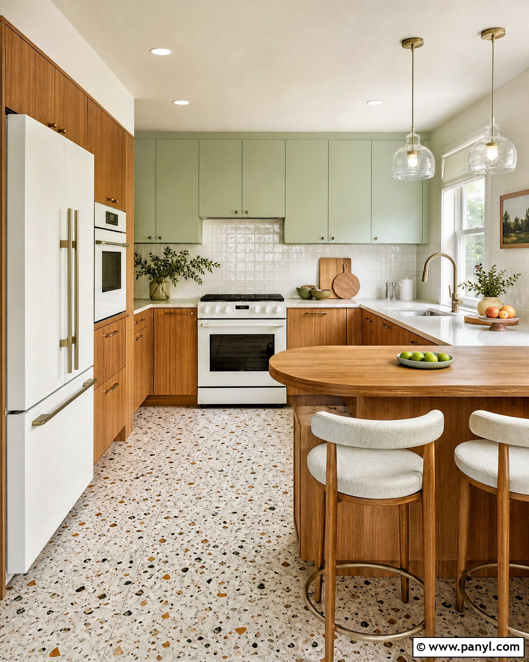 Mint Green Kitchen With Medium Oak Cabinets - 20 green and brown kitchen ideas