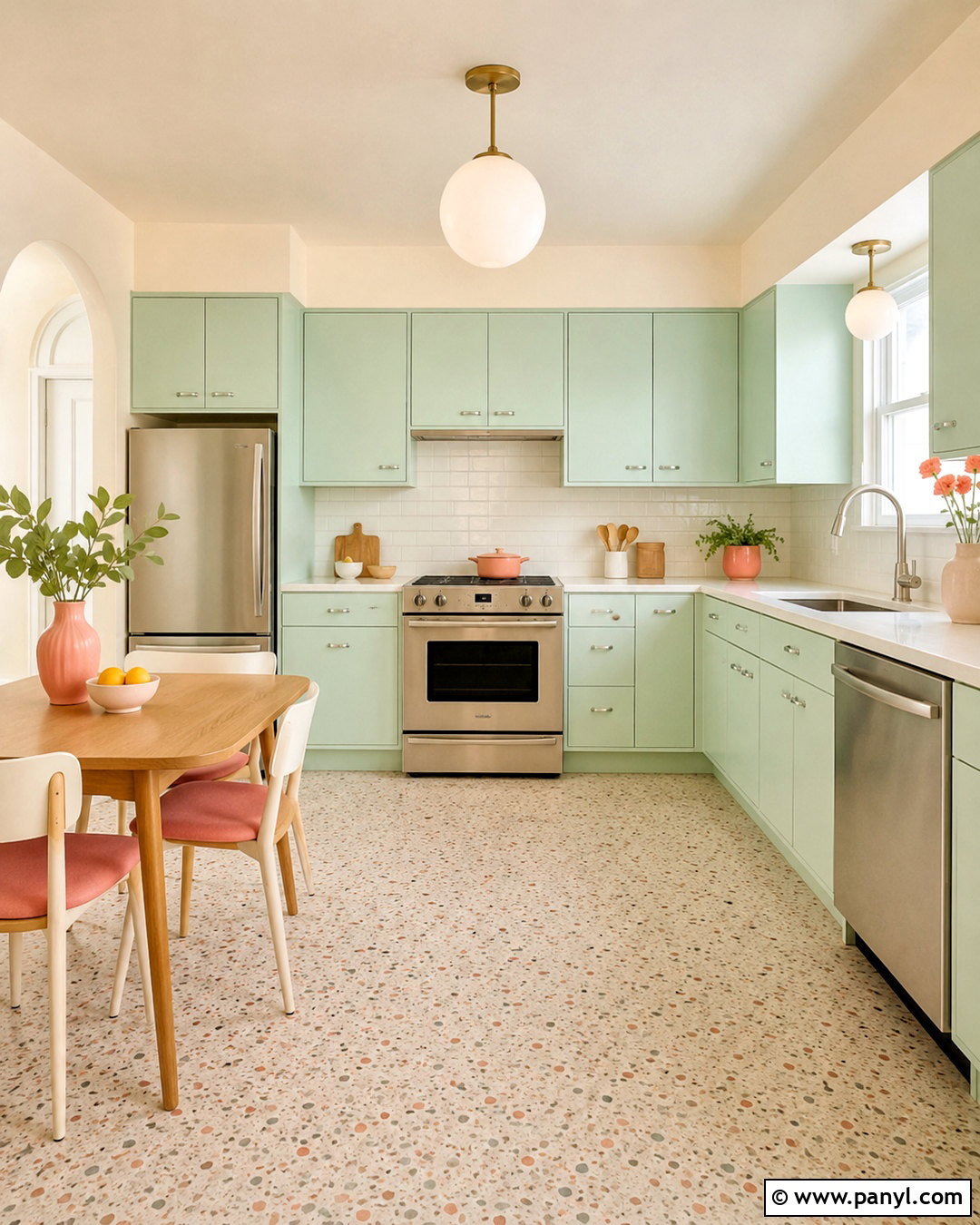 Mint Green Kitchen With Retro Details - 20 light color kitchen ideas