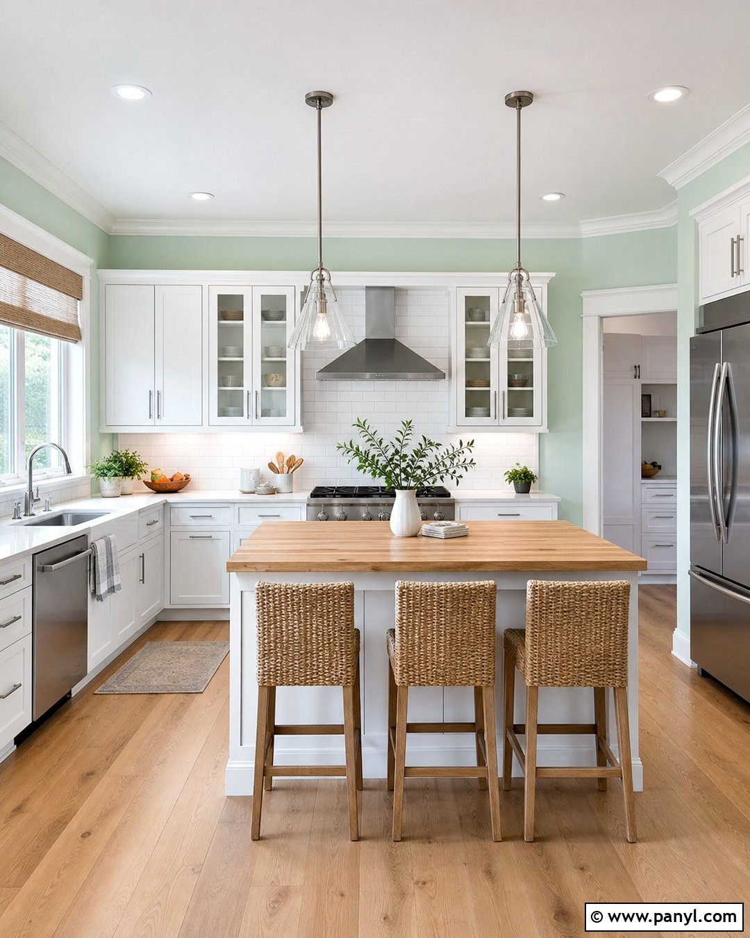 Mint Green Kitchen With White Trim - 20 Light Green Walls With White Trim Ideas
