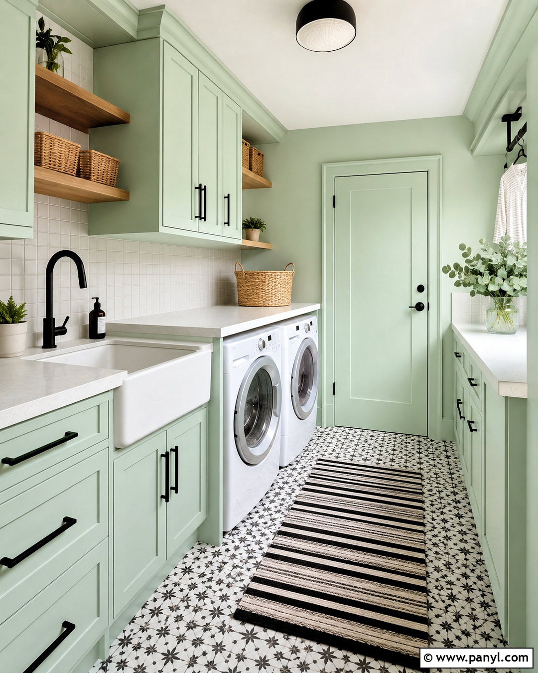 Mint Green Laundry Room With Patterned Floor - 20 mint green interior design ideas