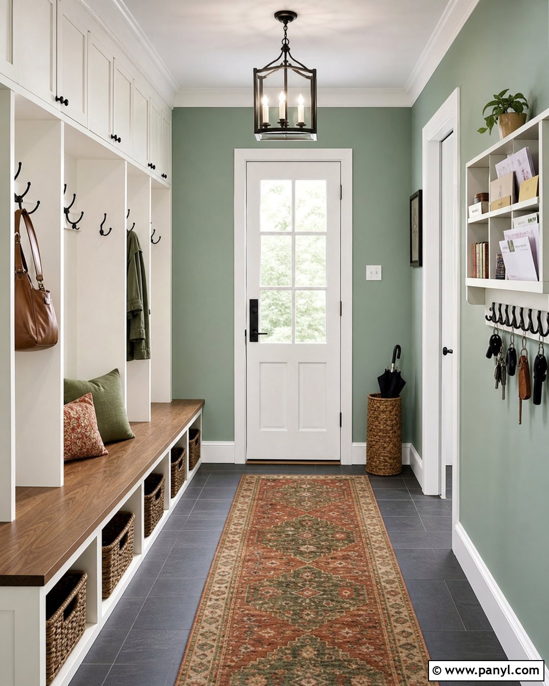 Mint Green Mudroom With Built-In Storage - 30 mint green paint walls