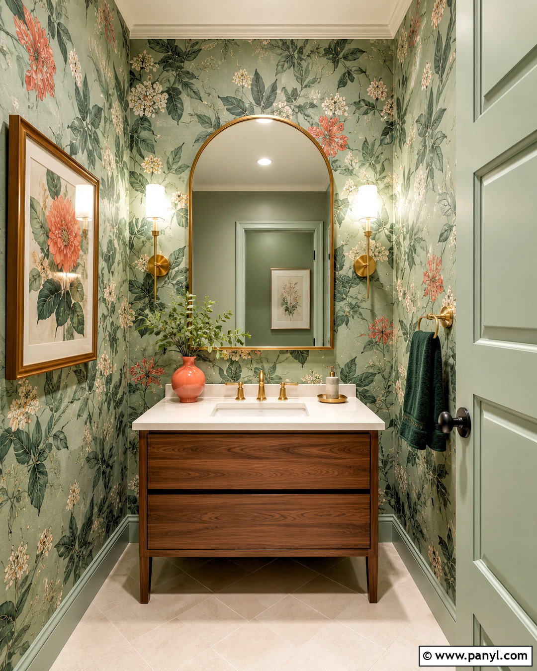 Mint Green Powder Room With Floral Wallpaper - 20 mint green interior design ideas