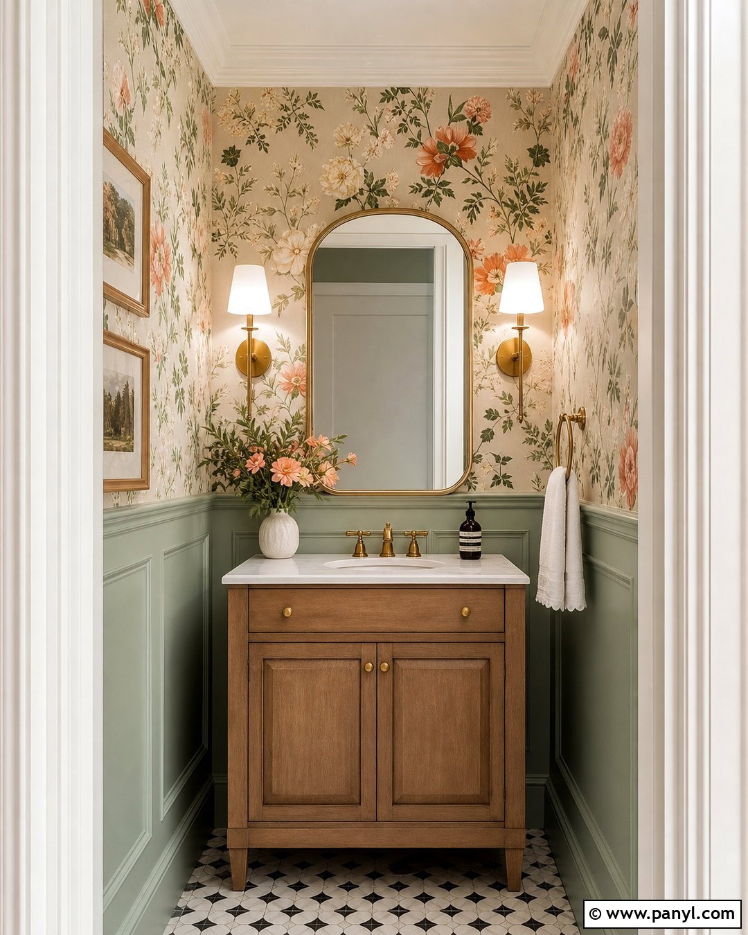 Mint Green Powder Room With Floral Wallpaper - 30 mint green paint walls
