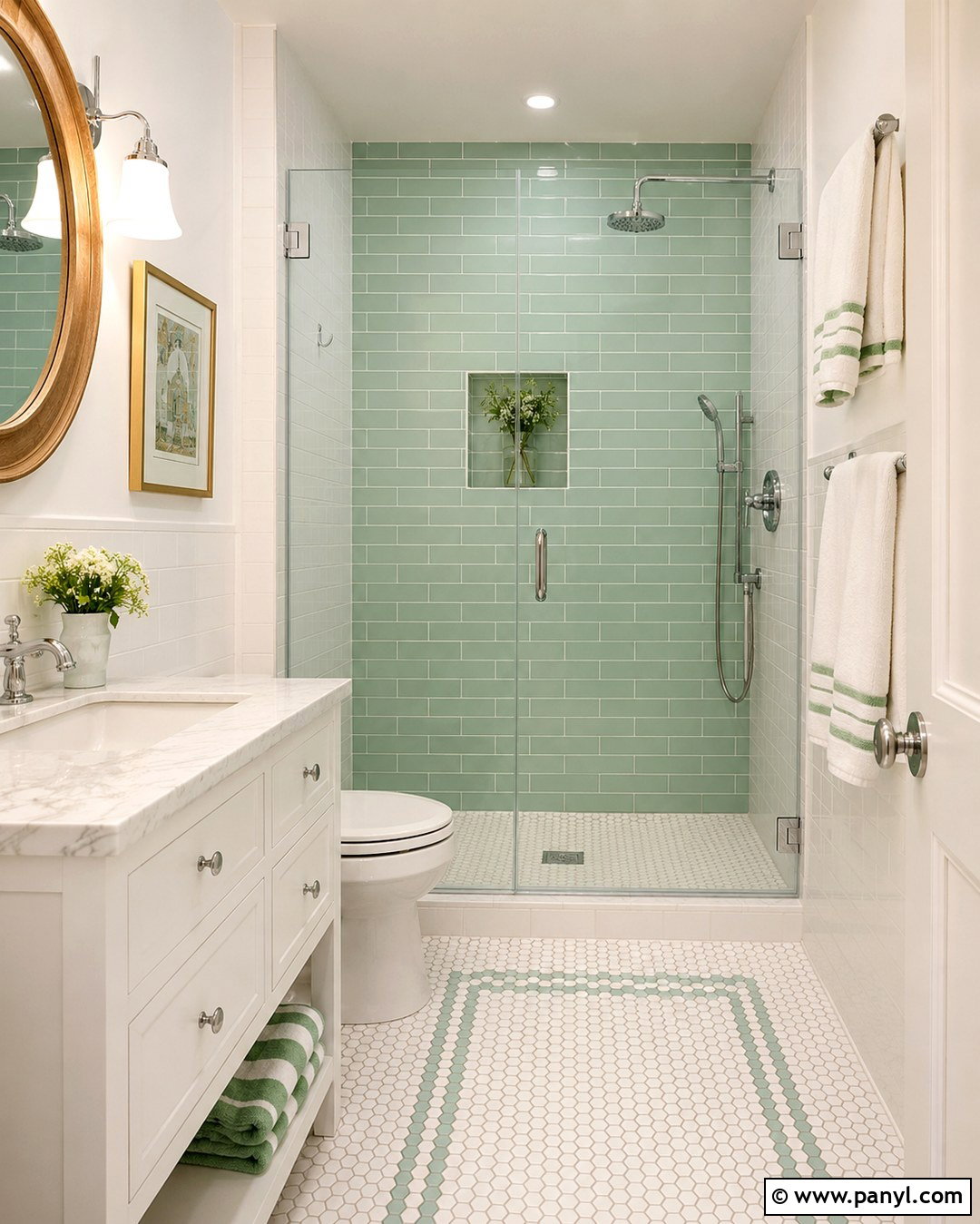 Mint Green Subway Tile Shower Wall - 20 Green Accent Wall Shower Ideas