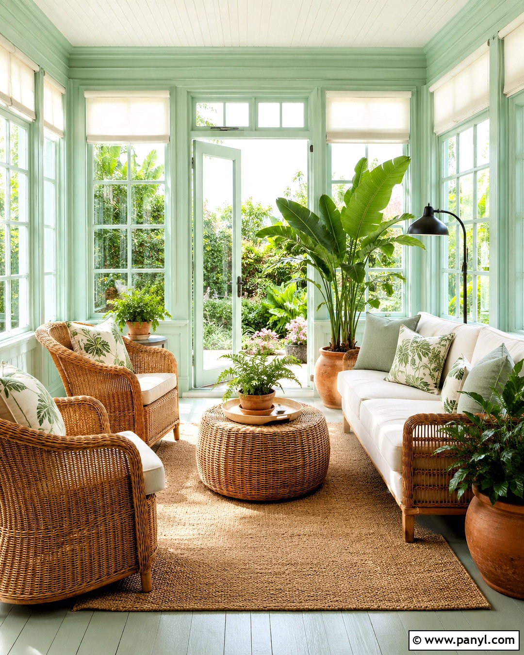 Mint Green Sunroom With Rattan Furniture - 20 mint green interior design ideas