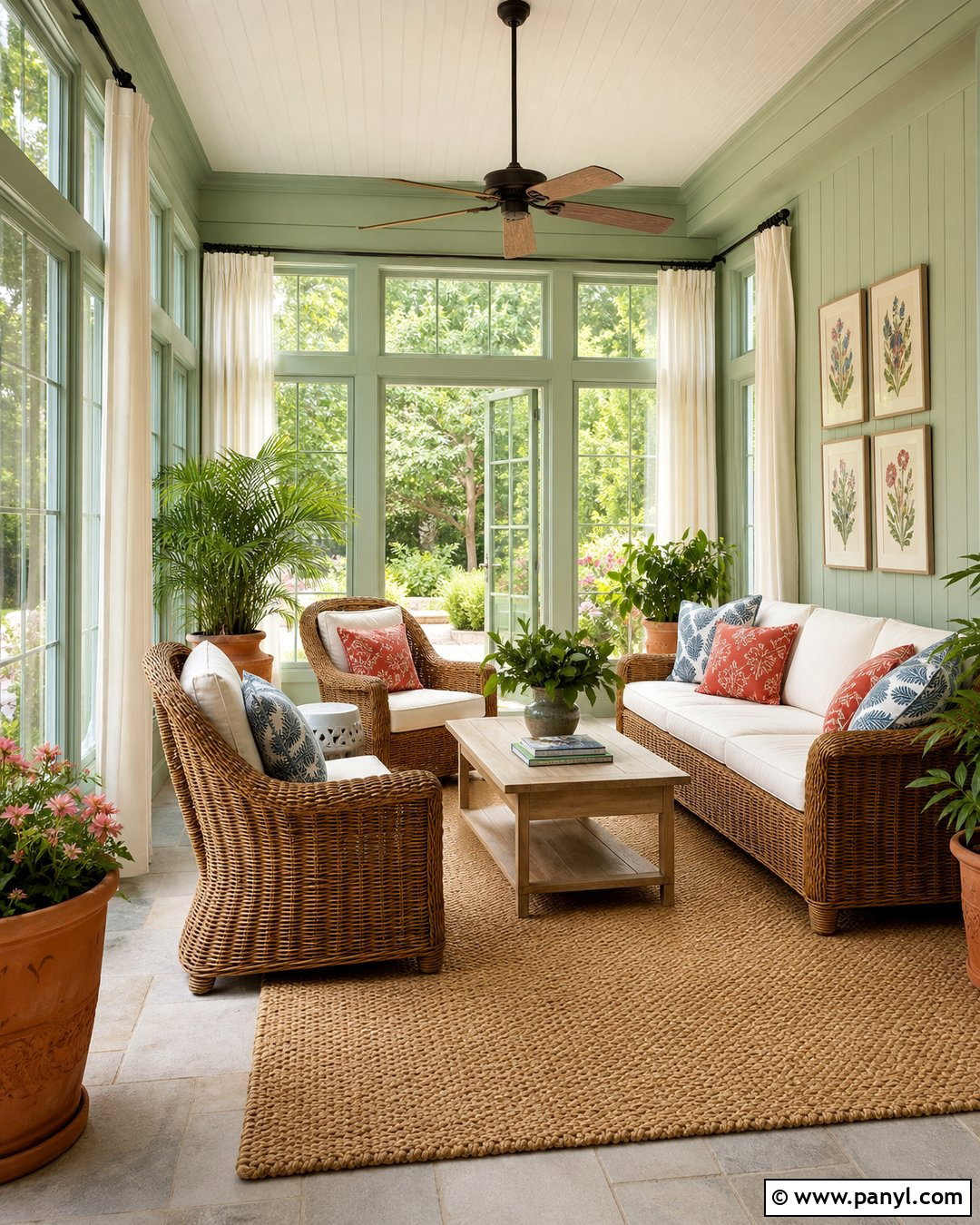 Mint Green Sunroom With Rattan Furniture - 30 mint green paint walls