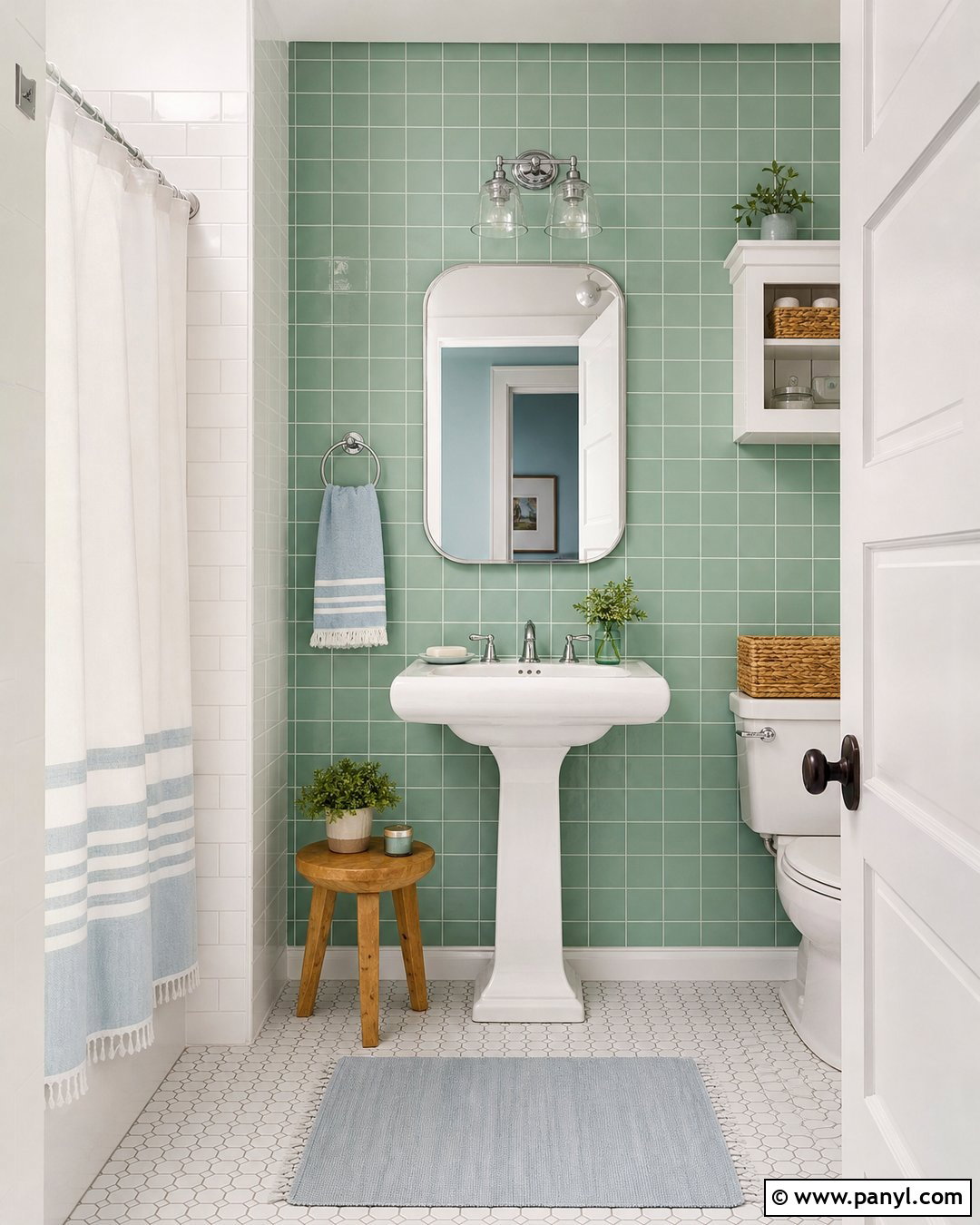Mint Green Tile Bathroom Accent Wall - 35 Green Accent Wall Bathroom Ideas