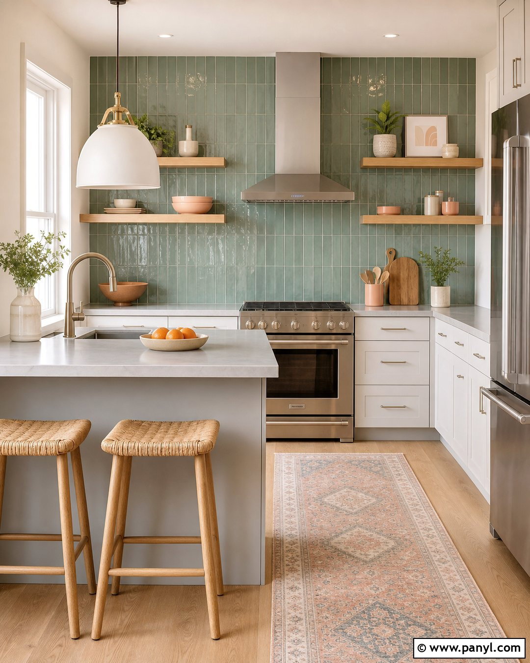 Mint Green Tile Kitchen Accent Wall - 20 Modern Kitchen With Colorful Accent Wall Ideas
