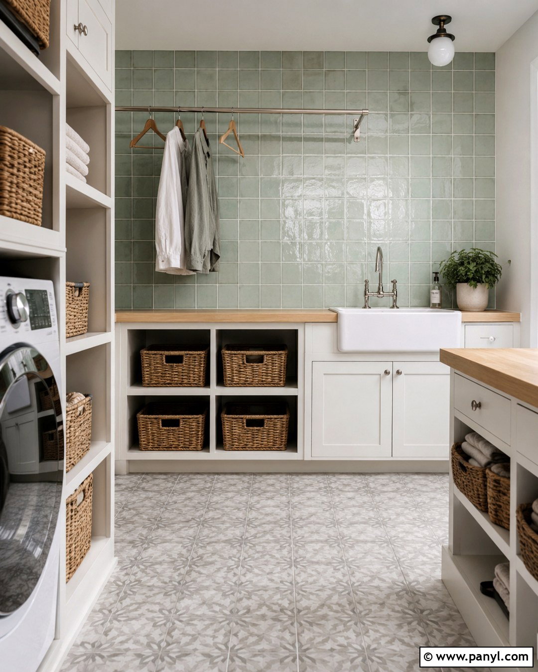 Mint Green Tile Laundry Room Wall - 20 Green Tile Accent Wall Ideas