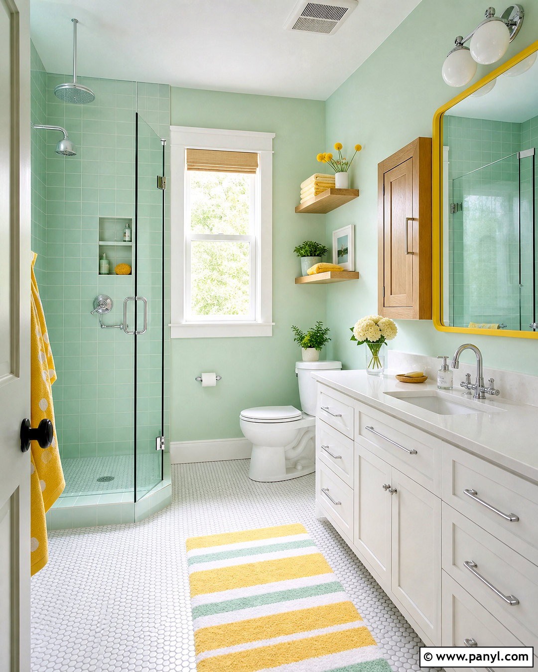 Mint Green Tile With Lemon Yellow Accents - 20 green and yellow bathroom ideas
