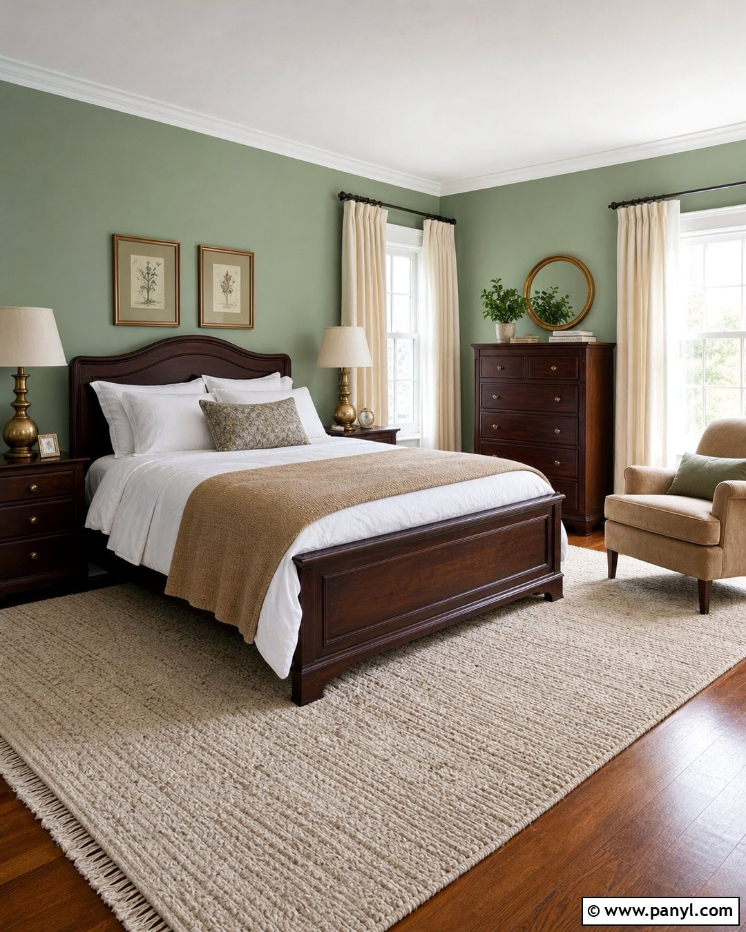 Mint Green Walls Bedroom With Dark Wood Furniture - 20 Mint Green Walls Interior Ideas