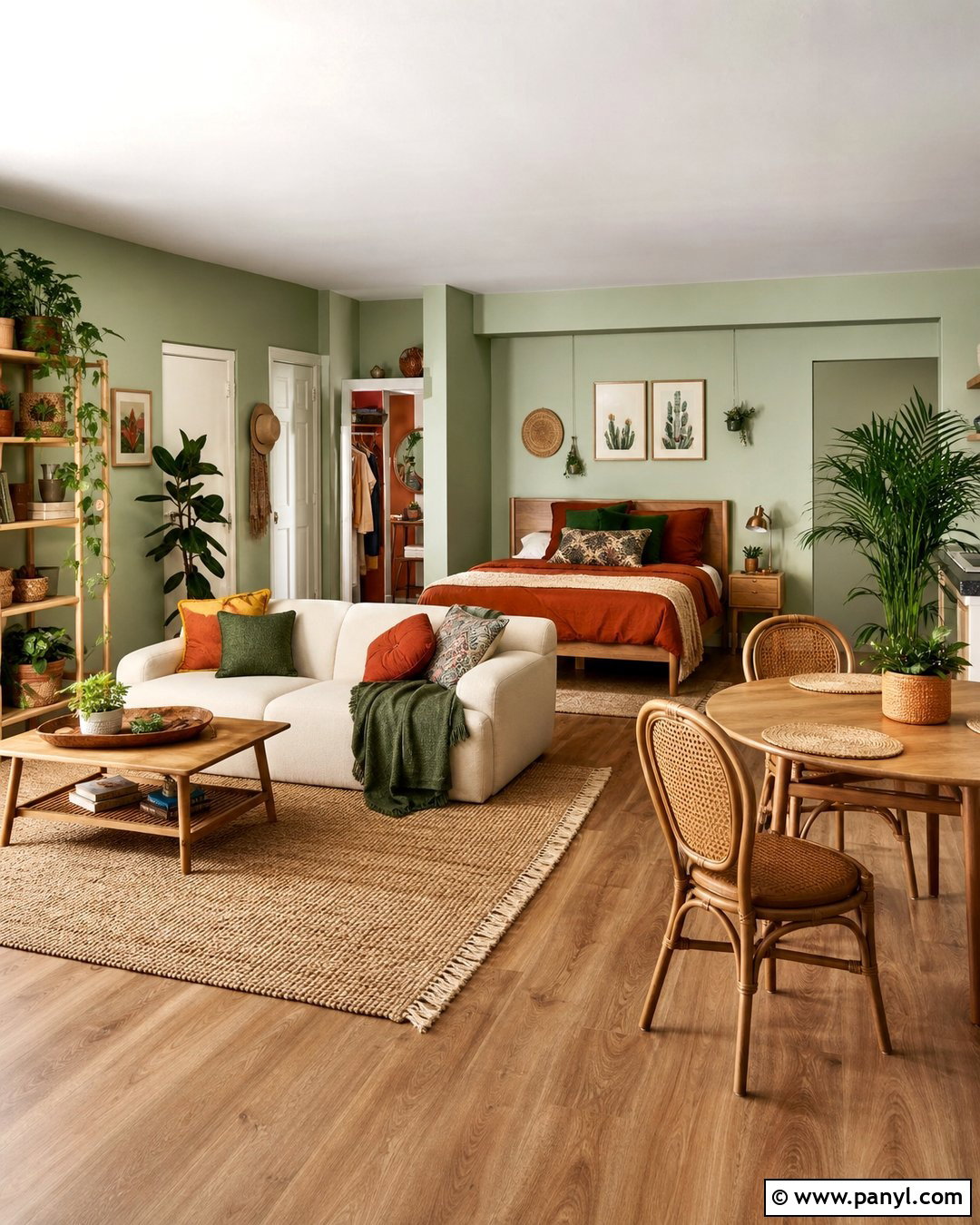 Mint Green Walls Boho Studio Apartment - 20 Mint Green Walls Interior Ideas