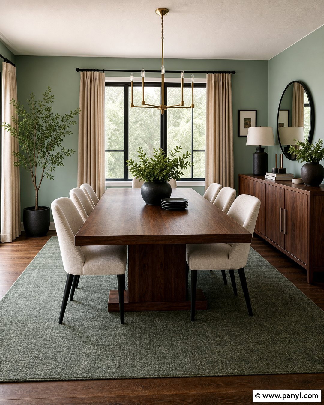 Mint Green Walls Dining Room With Walnut Furniture - 20 Mint Green Walls Interior Ideas
