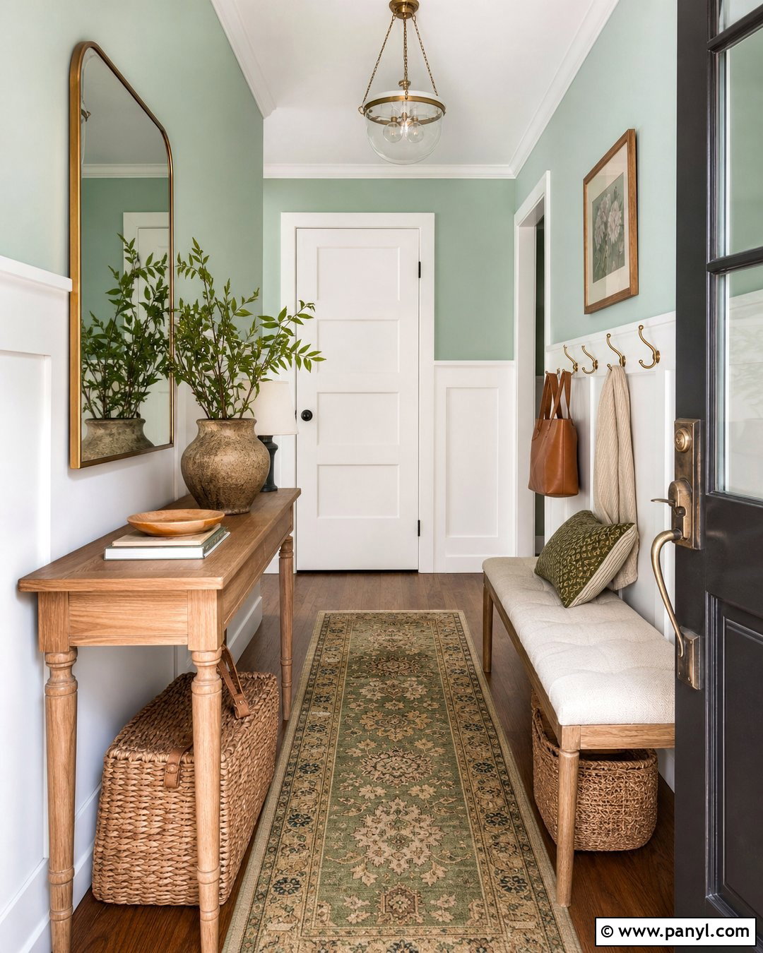 Mint Green Walls Entryway With White Paneling - 20 Mint Green Walls Interior Ideas