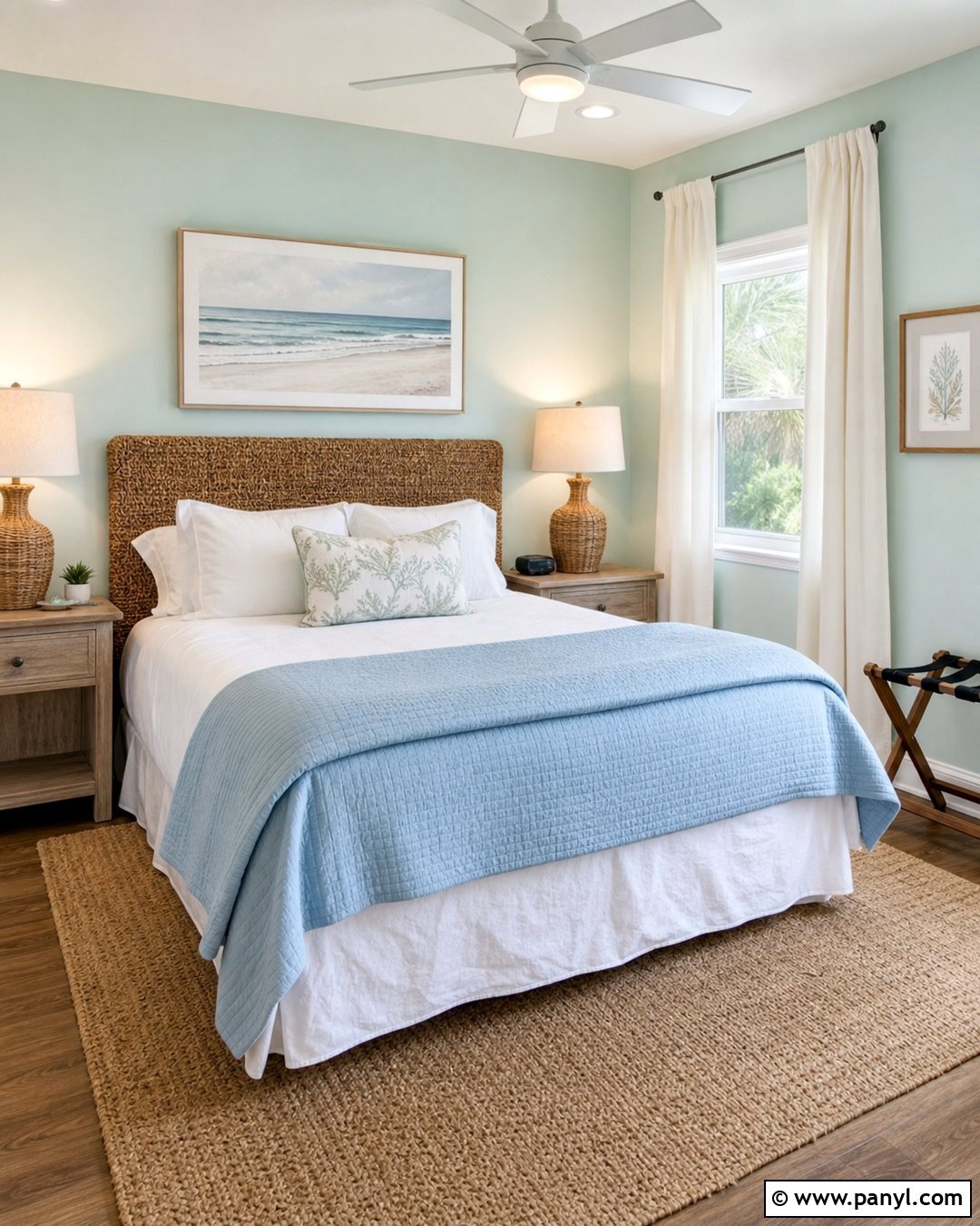 Mint Green Walls Guest Bedroom With Coastal Decor - 20 Mint Green Walls Interior Ideas