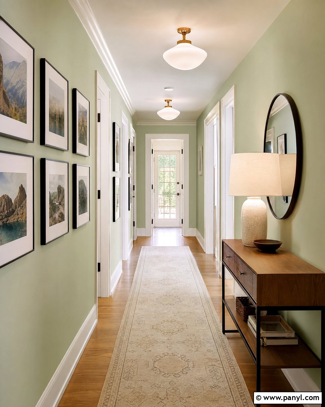 Mint Green Walls Hallway With Gallery Frames - 20 Mint Green Walls Interior Ideas