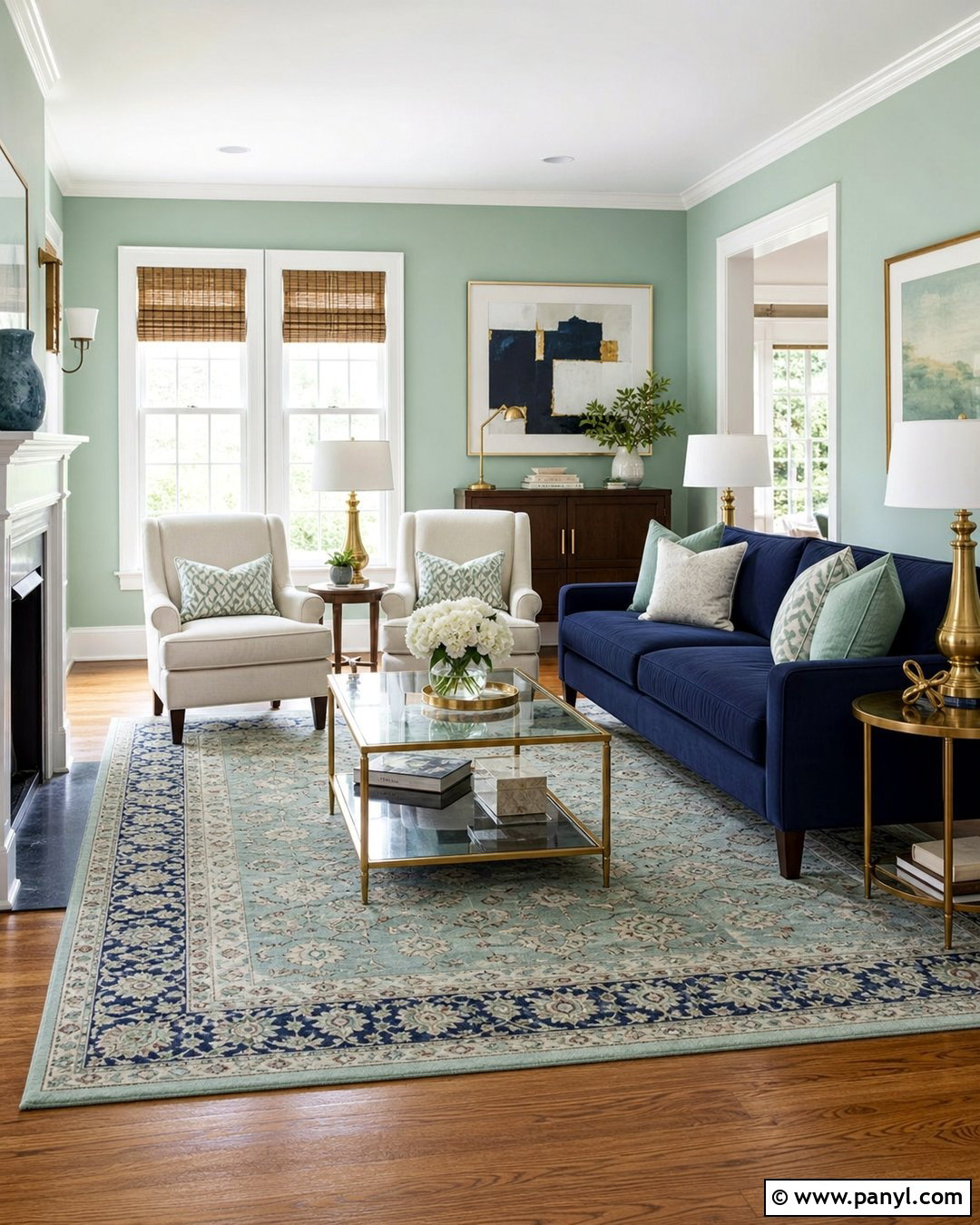 Mint Green Walls Living Room With Navy Accents - 20 Mint Green Walls Interior Ideas