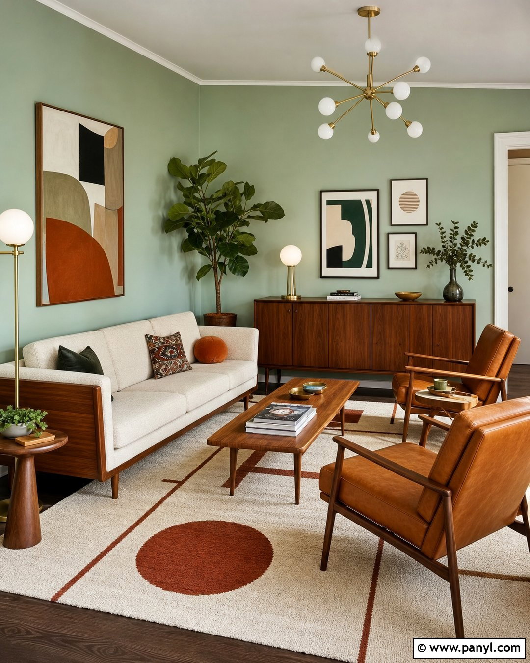 Mint Green Walls Midcentury Modern Living Room - 20 Mint Green Walls Interior Ideas
