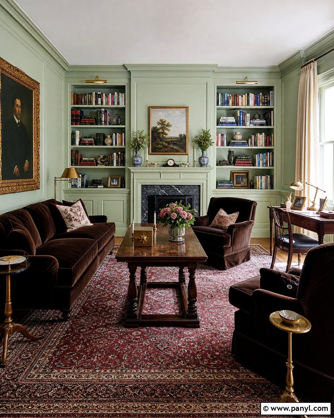 Mint Green Walls Reading Room With Matching Trim - 20 Mint Green Walls Interior Ideas