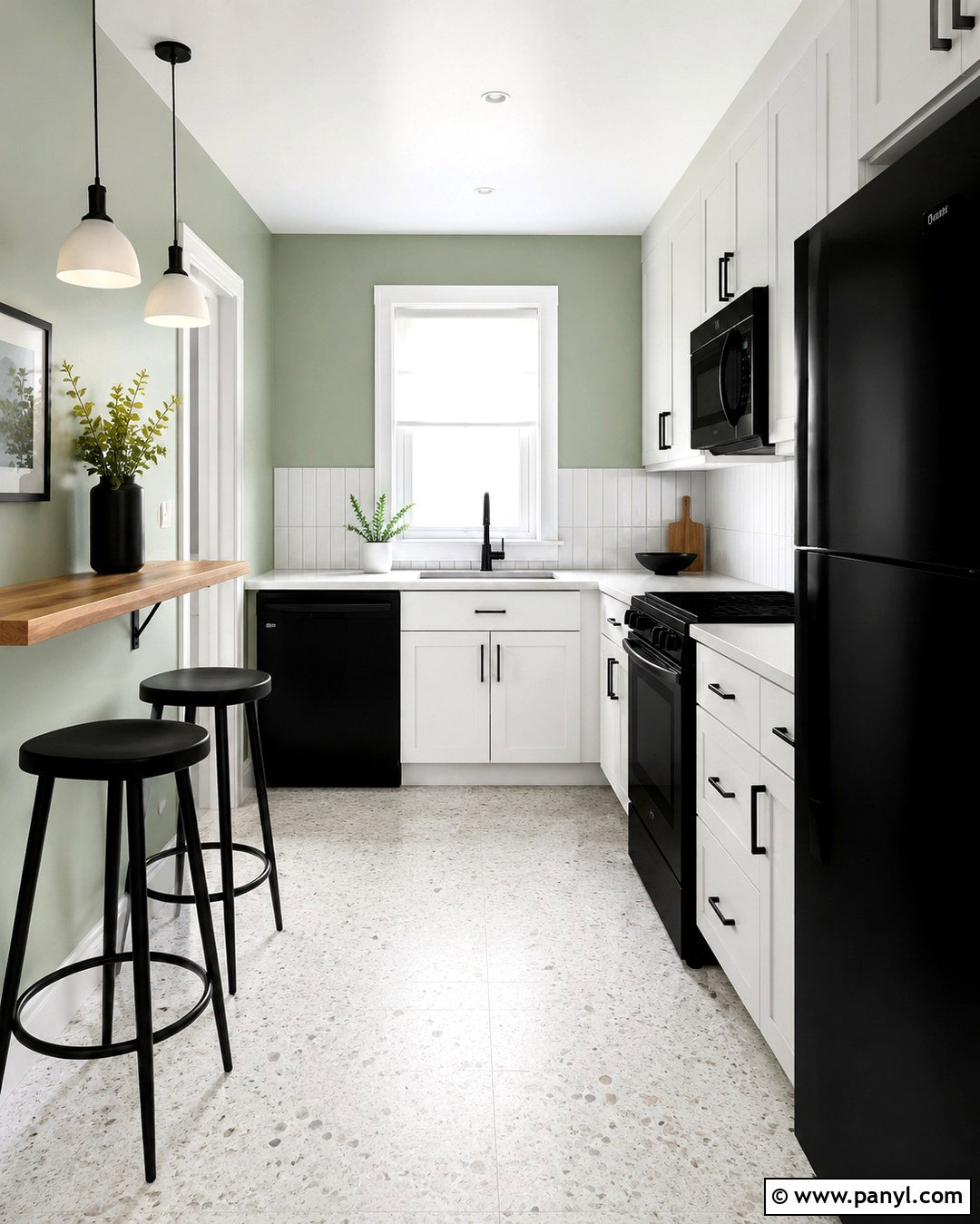 Mint Green Walls With Black Appliances - 20 Black And White Kitchen With Green Walls