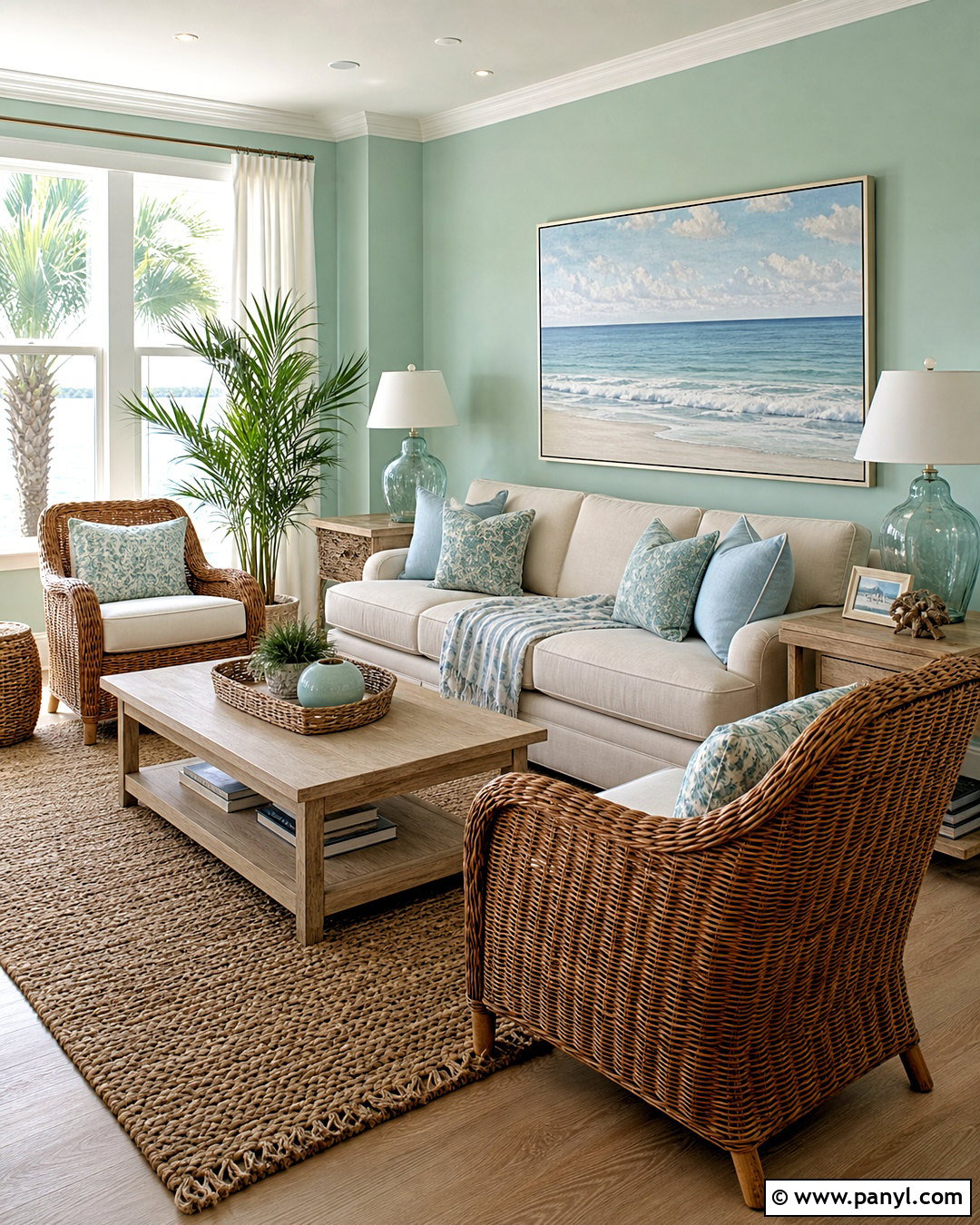Mint Green Walls With Coastal Decor - 20 mint green walls living room ideas