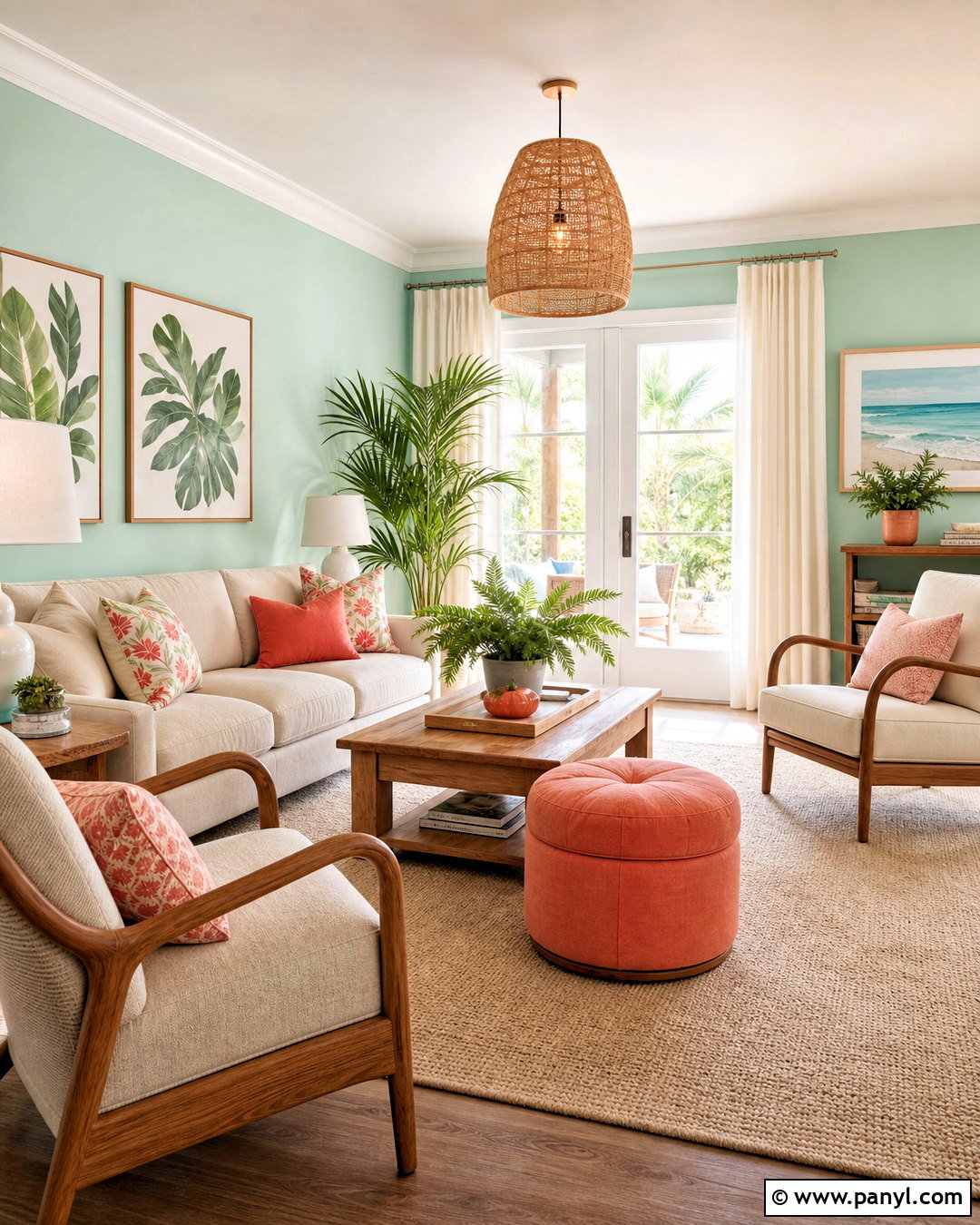 Mint Green Walls With Coral Accents - 20 mint green walls living room ideas
