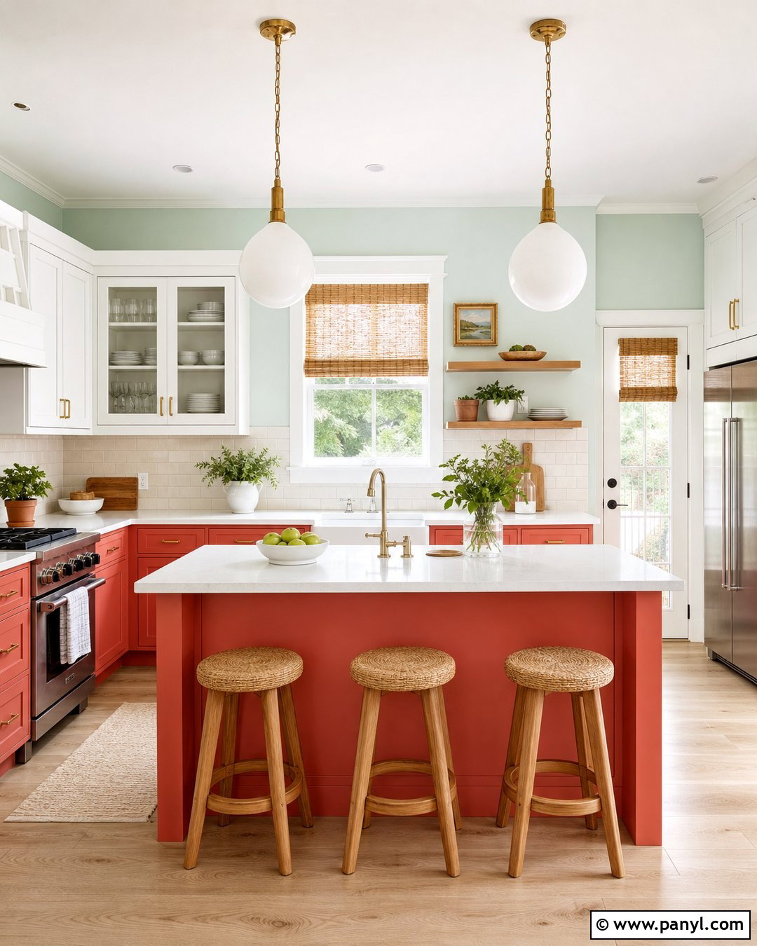 Mint Green Walls With Coral Red Cabinets - 20 Red And Green Wall Paint Ideas