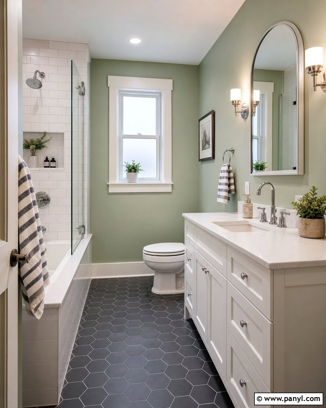 Mint Green Walls With Dark Gray Hexagon Tiles - 20 Grey Tiles Green Walls