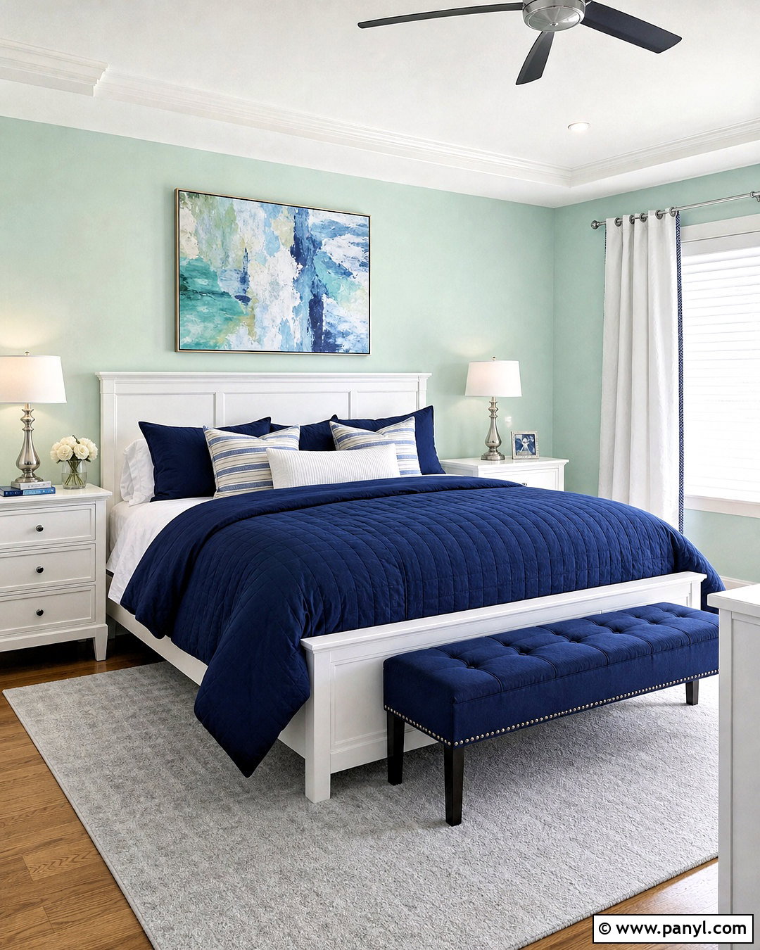 Mint Green Walls With Navy Blue Bedding - 20 light green walls bedroom ideas