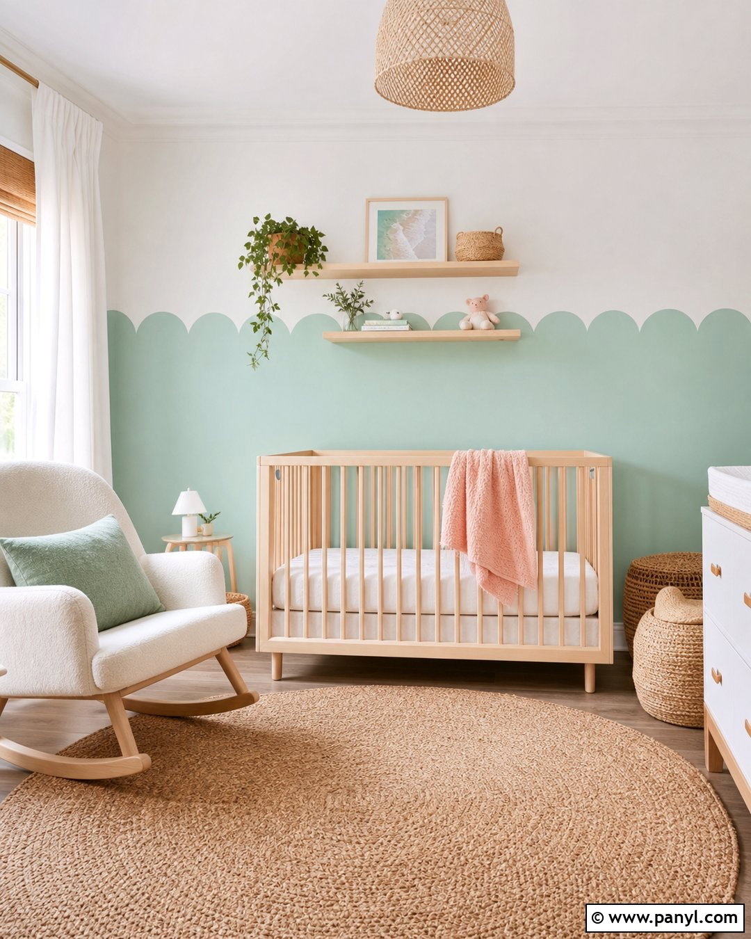 Mint Scalloped Nursery Accent Wall - 35 colorful accent wall ideas