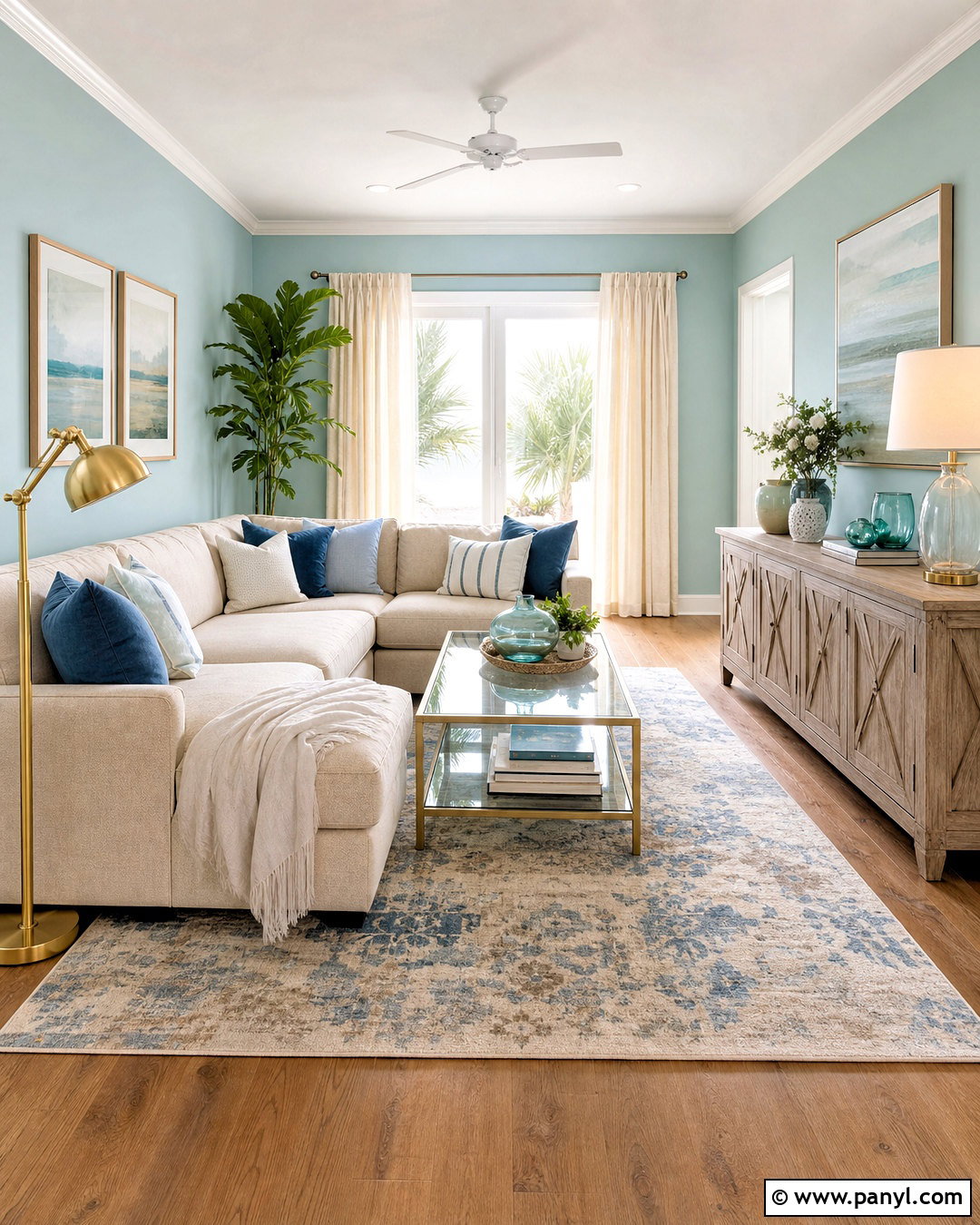 Misty Blue-Green Living Room - 20 calming paint colors for living room ideas